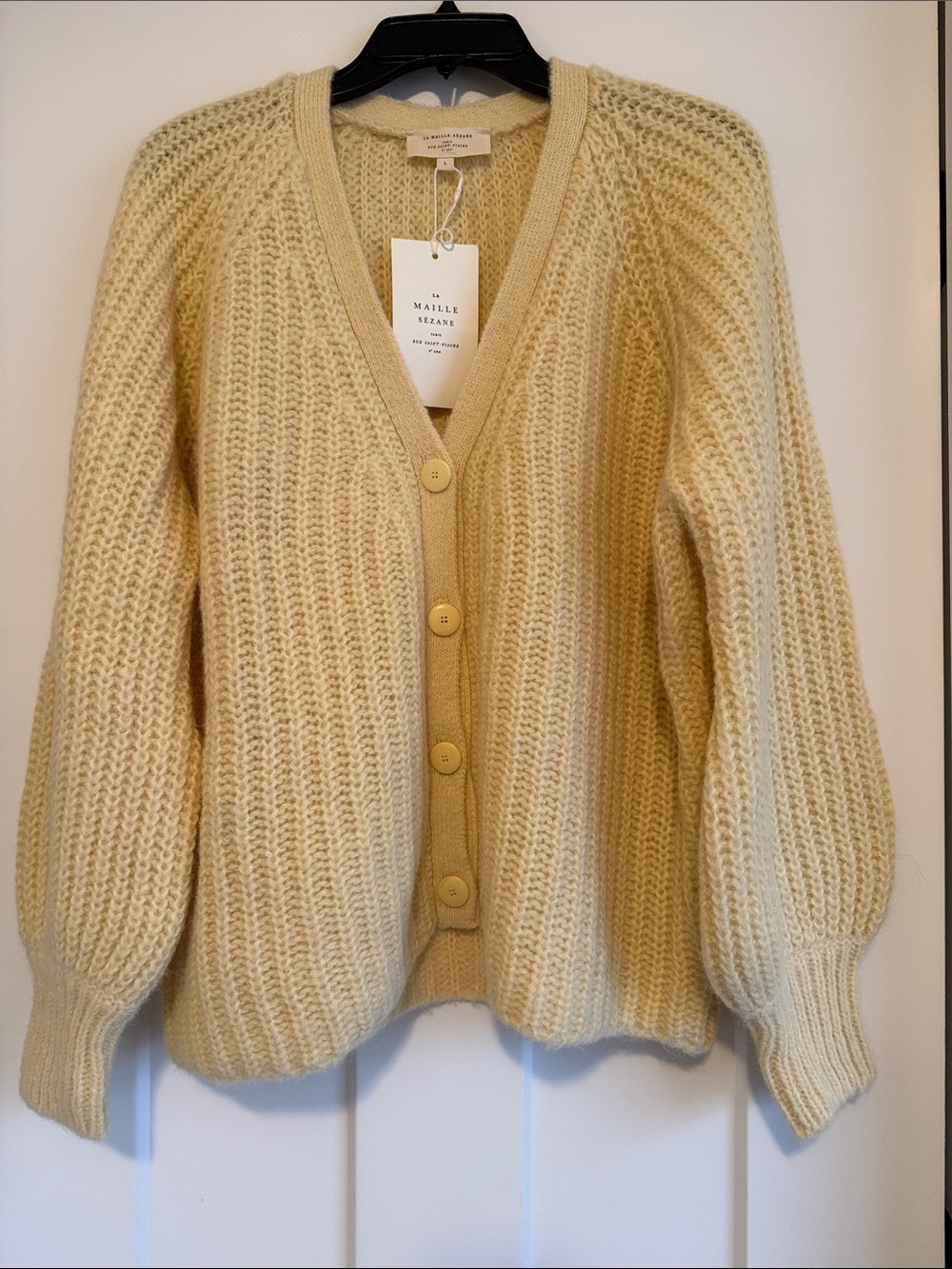 Sézane yellow gilet basile Jaime pale sweater cardigan NWT